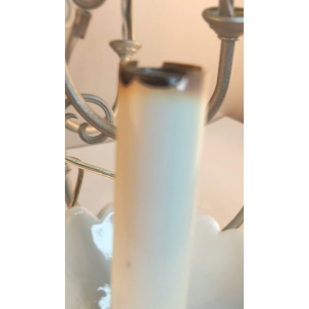 Vintage 2-Tier UL Chandelier 10-Light Ceramic & Metal Scalloped Design 26" H 22" W