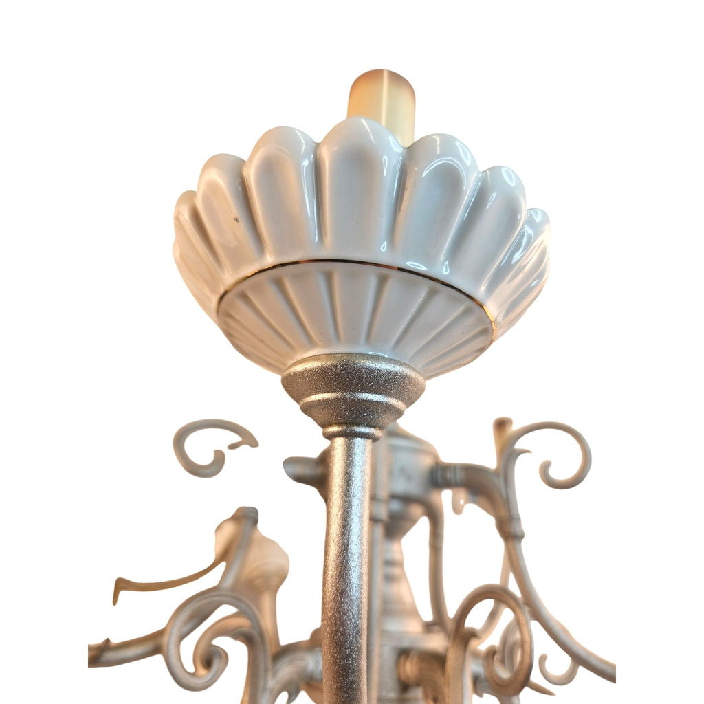 Vintage 2-Tier UL Chandelier 10-Light Ceramic & Metal Scalloped Design 26" H 22" W