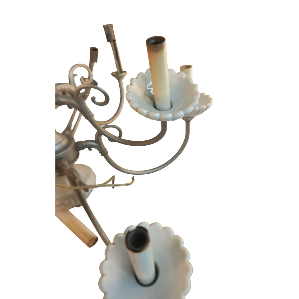 Vintage 2-Tier UL Chandelier 10-Light Ceramic & Metal Scalloped Design 26" H 22" W