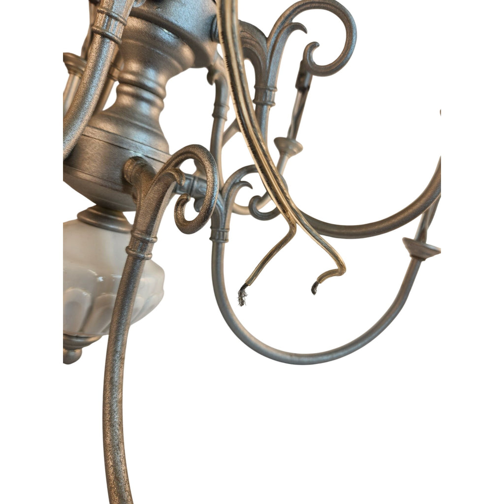 Vintage 2-Tier UL Chandelier 10-Light Ceramic & Metal Scalloped Design 26" H 22" W