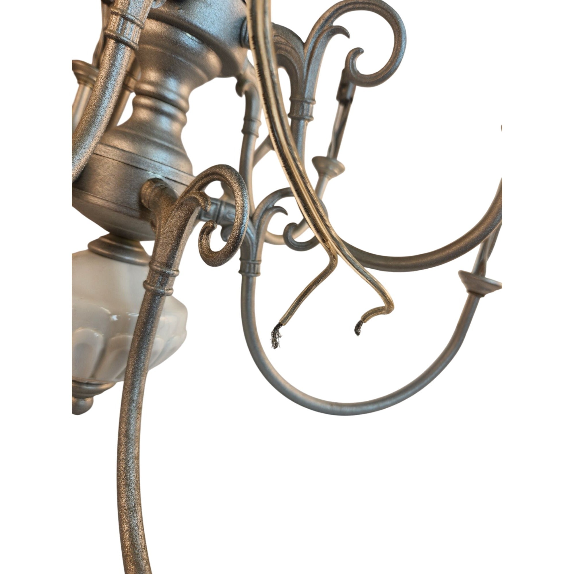 Vintage 2-Tier UL Chandelier 10-Light Ceramic & Metal Scalloped Design 26" H 22" W