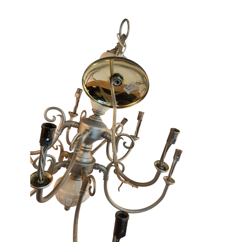 Vintage 2-Tier UL Chandelier 10-Light Ceramic & Metal Scalloped Design 26" H 22" W