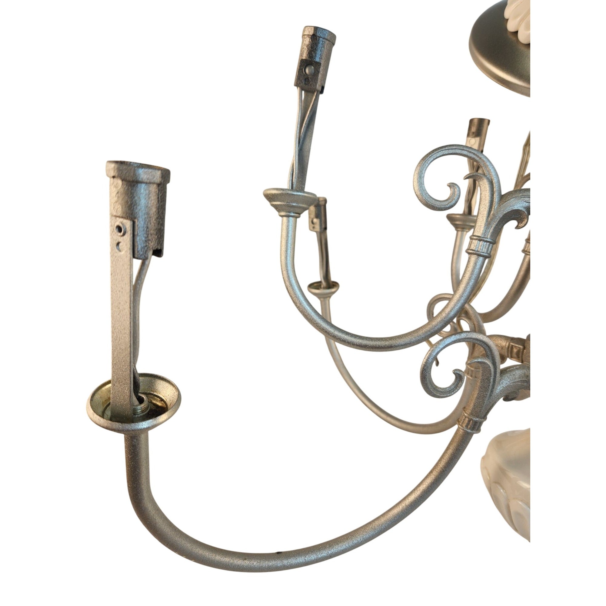 Vintage 2-Tier UL Chandelier 10-Light Ceramic & Metal Scalloped Design 26" H 22" W