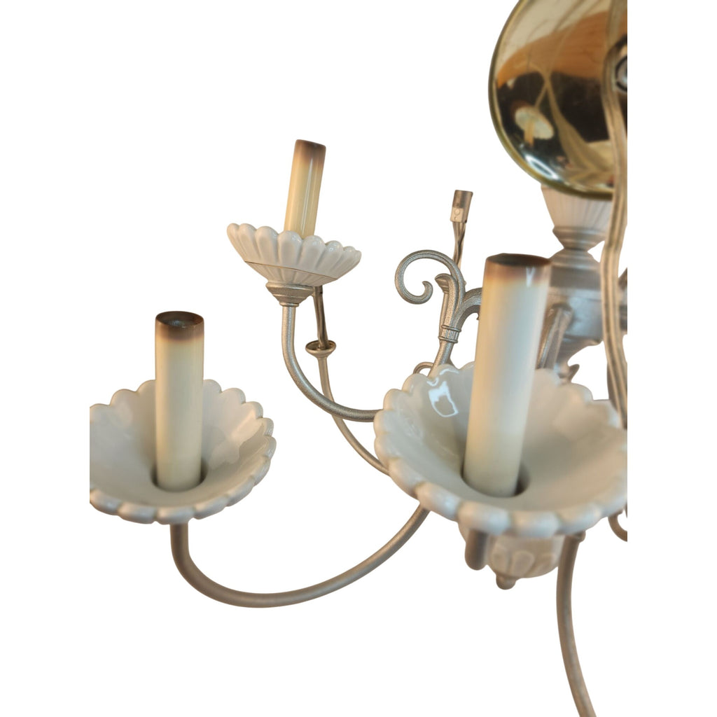 Vintage 2-Tier UL Chandelier 10-Light Ceramic & Metal Scalloped Design 26" H 22" W