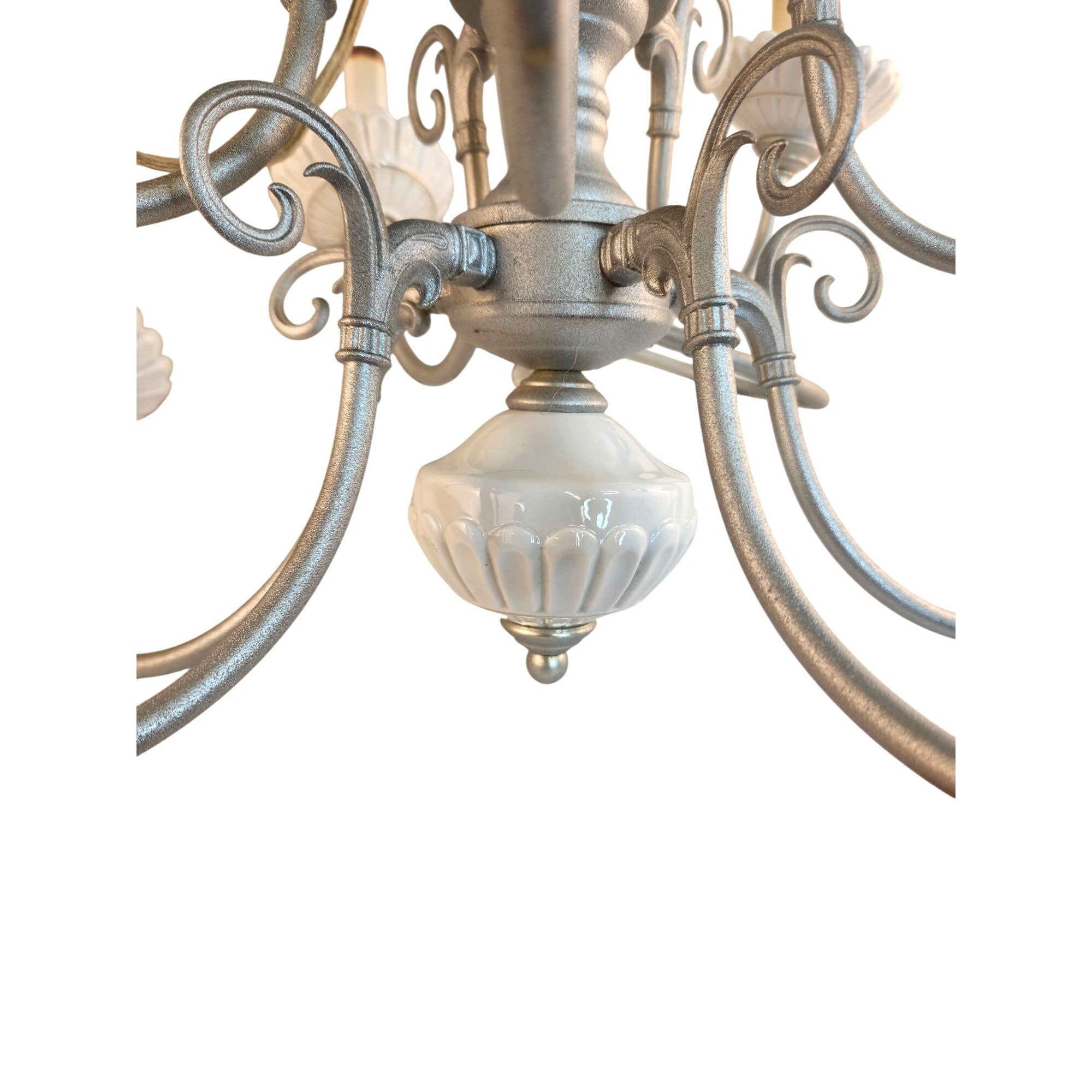 Vintage 2-Tier UL Chandelier 10-Light Ceramic & Metal Scalloped Design 26" H 22" W