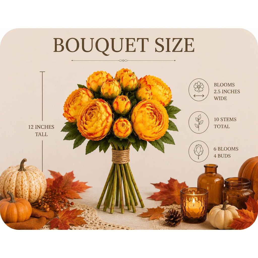 Golden Peony Bouquet Faux Flowers Autumn Decor Rustic Farmhouse Western Floral Arrangement Cabin Lodge Decor