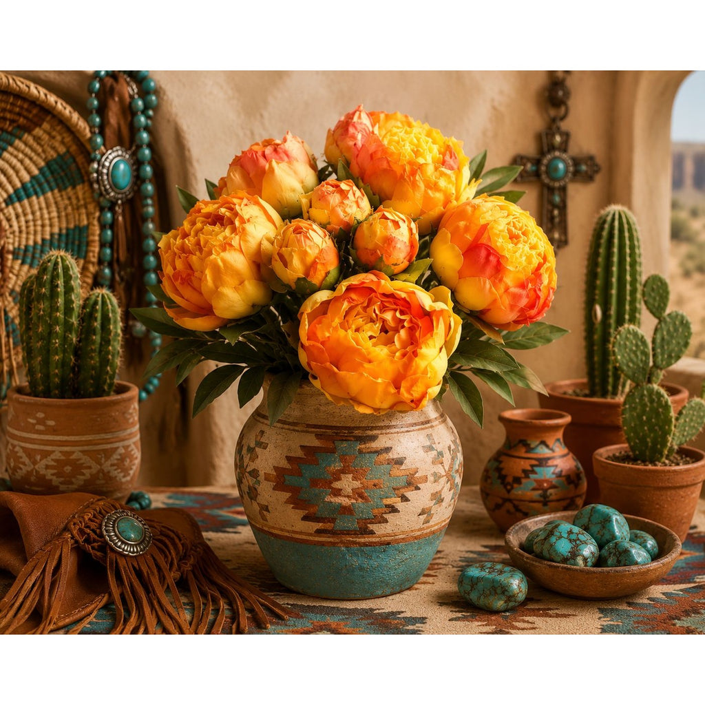 Golden Peony Bouquet Faux Flowers Autumn Decor Rustic Farmhouse Western Floral Arrangement Cabin Lodge Decor