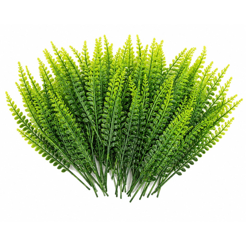 50 Artificial Boston Fern Leaves 6 Inch Faux Greenery Plastic Fern Foliage for Wreaths Centerpieces Corsages and Wedding Floral Crafts