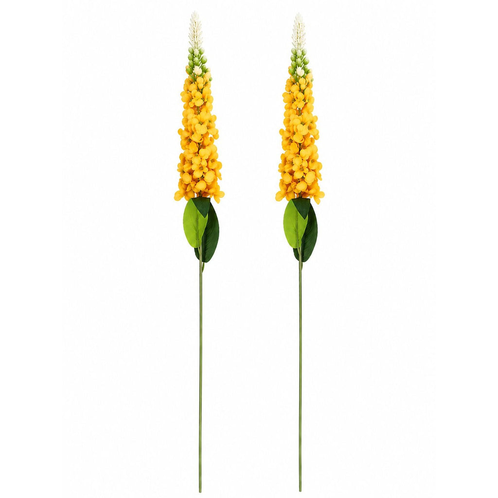 Yellow Snapdragon Stems Set of 2 Artificial Larkspur Spike Flowers 26 Inch Faux Floral for Summer Fall Home Decor