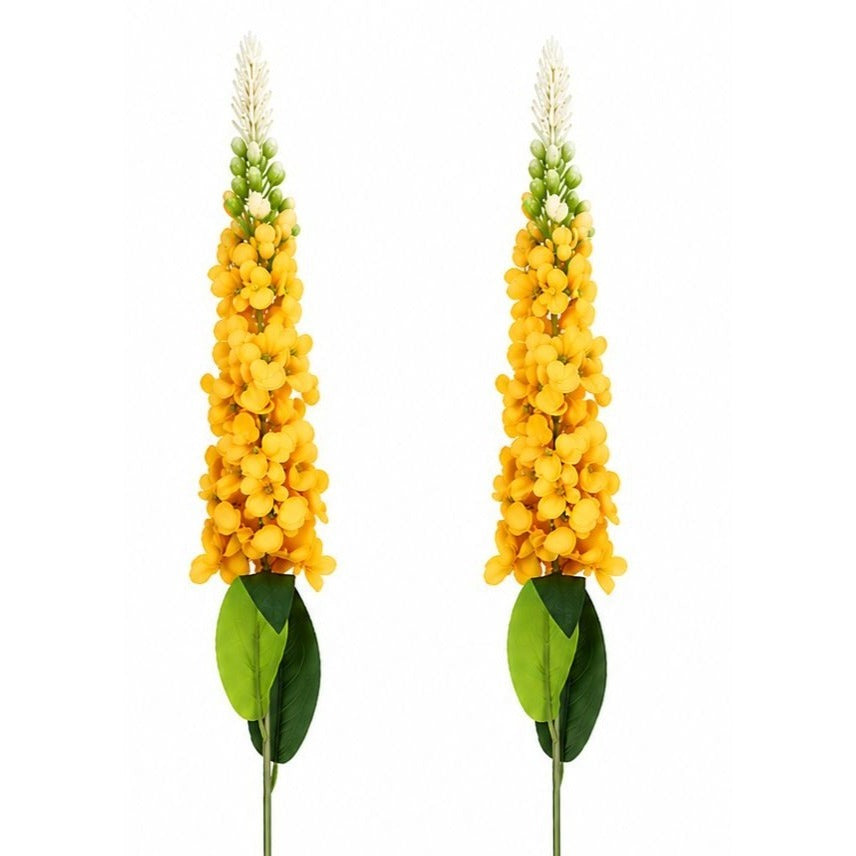 Yellow Snapdragon Stems Set of 2 Artificial Larkspur Spike Flowers 26 Inch Faux Floral for Summer Fall Home Decor