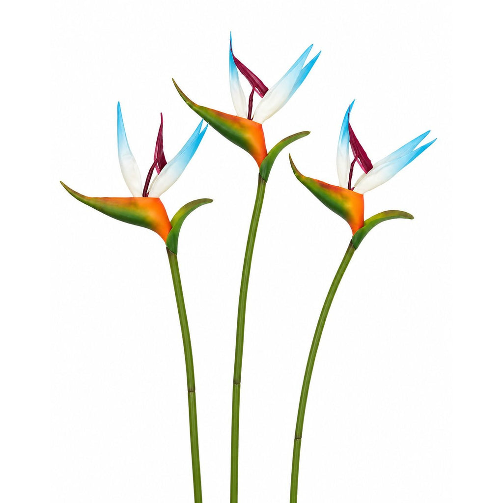 Bird of Paradise Stems Set of 3 Artificial Tropical Flowers 24 Inch Faux Floral Spray for Home Wedding Decor