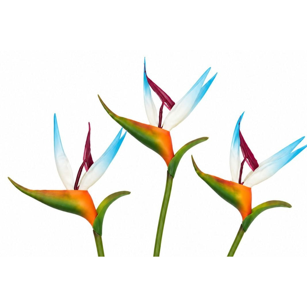 Bird of Paradise Stems Set of 3 Artificial Tropical Flowers 24 Inch Faux Floral Spray for Home Wedding Decor