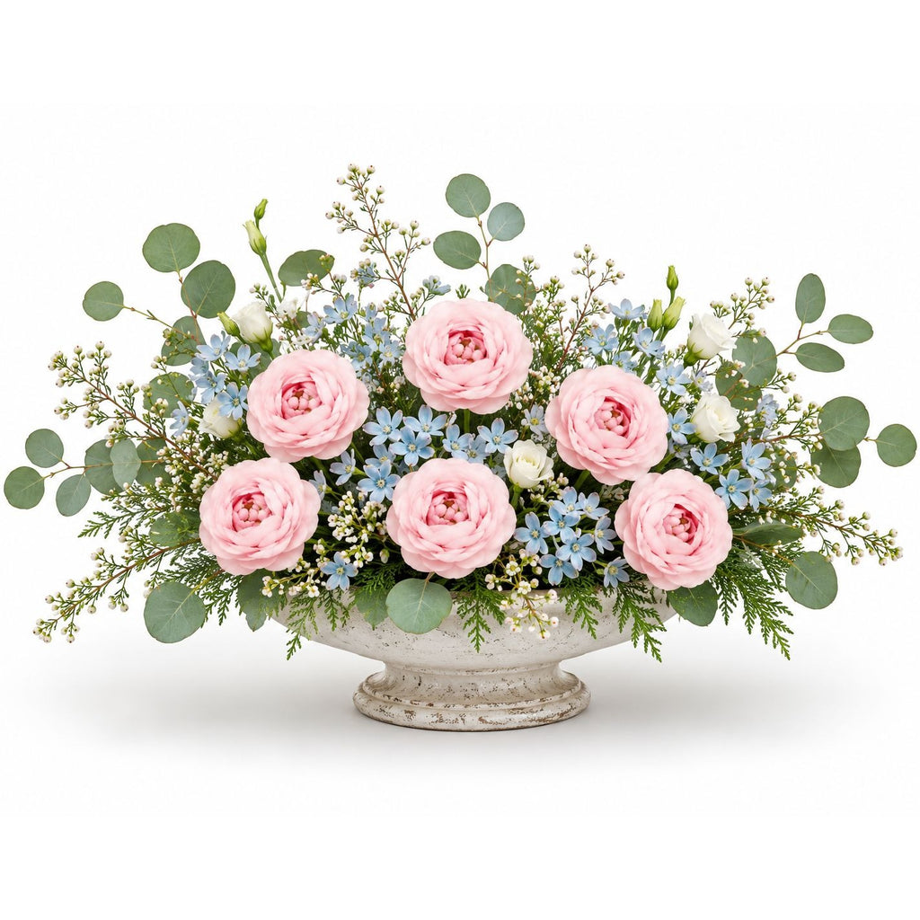 Blush Pink Artificial Ranunculus Peony Flowers Set of 6 Wire Stems