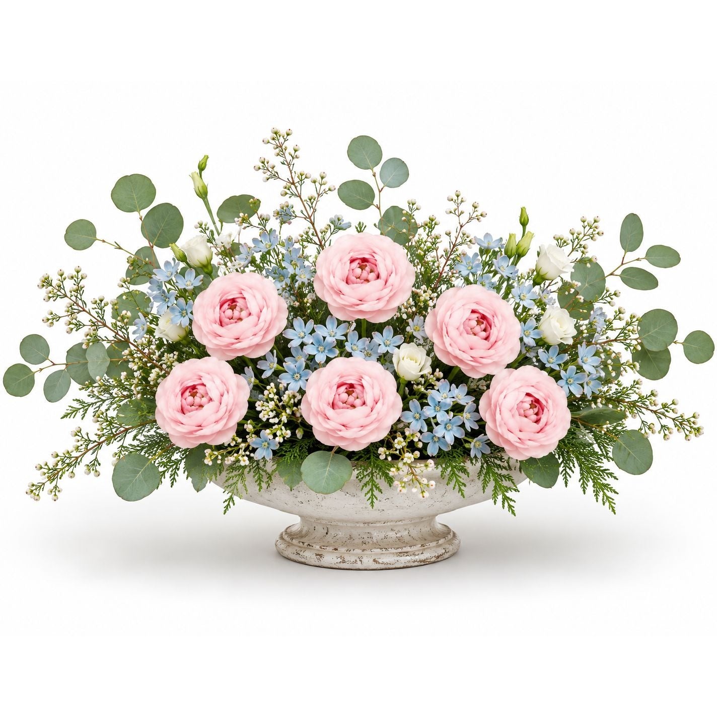 Blush Pink Artificial Ranunculus Peony Flowers Set of 6 Wire Stems