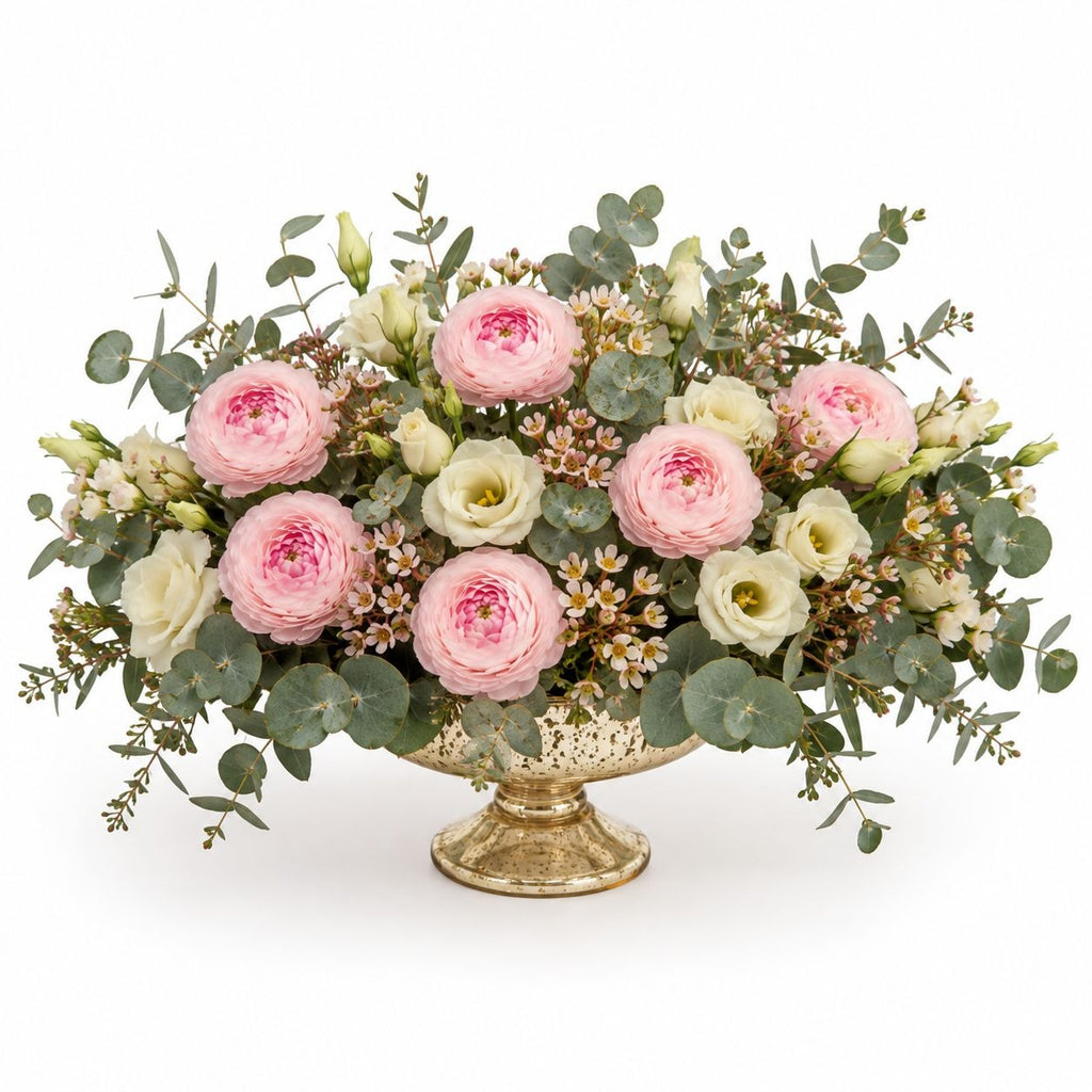 Blush Pink Artificial Ranunculus Peony Flowers Set of 6 Wire Stems