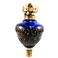 Vintage Blue Glass Mini Oil Lamp | Brass Crown Burner | Made in Hong Kong
