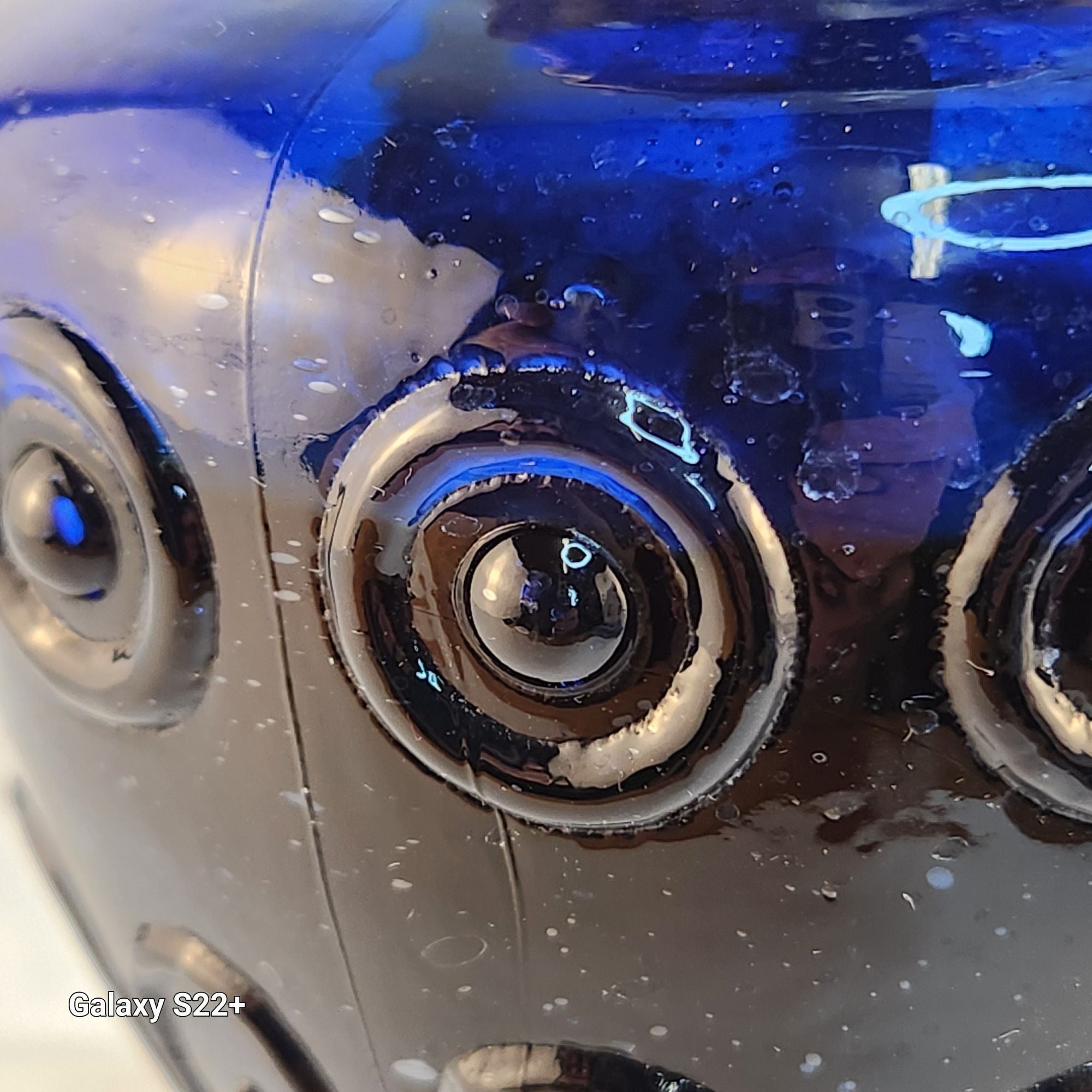 Vintage Blue Glass Mini Oil Lamp | Brass Crown Burner | Made in Hong Kong