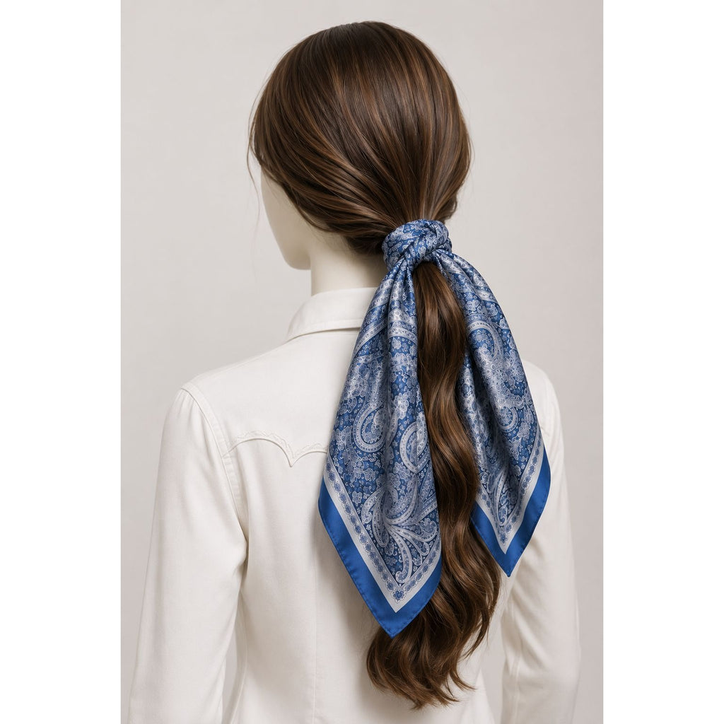 Navy Paisley Satin Scarf 27x27 Wild Rag Western Cowboy Cowgirl Fashion Scarf