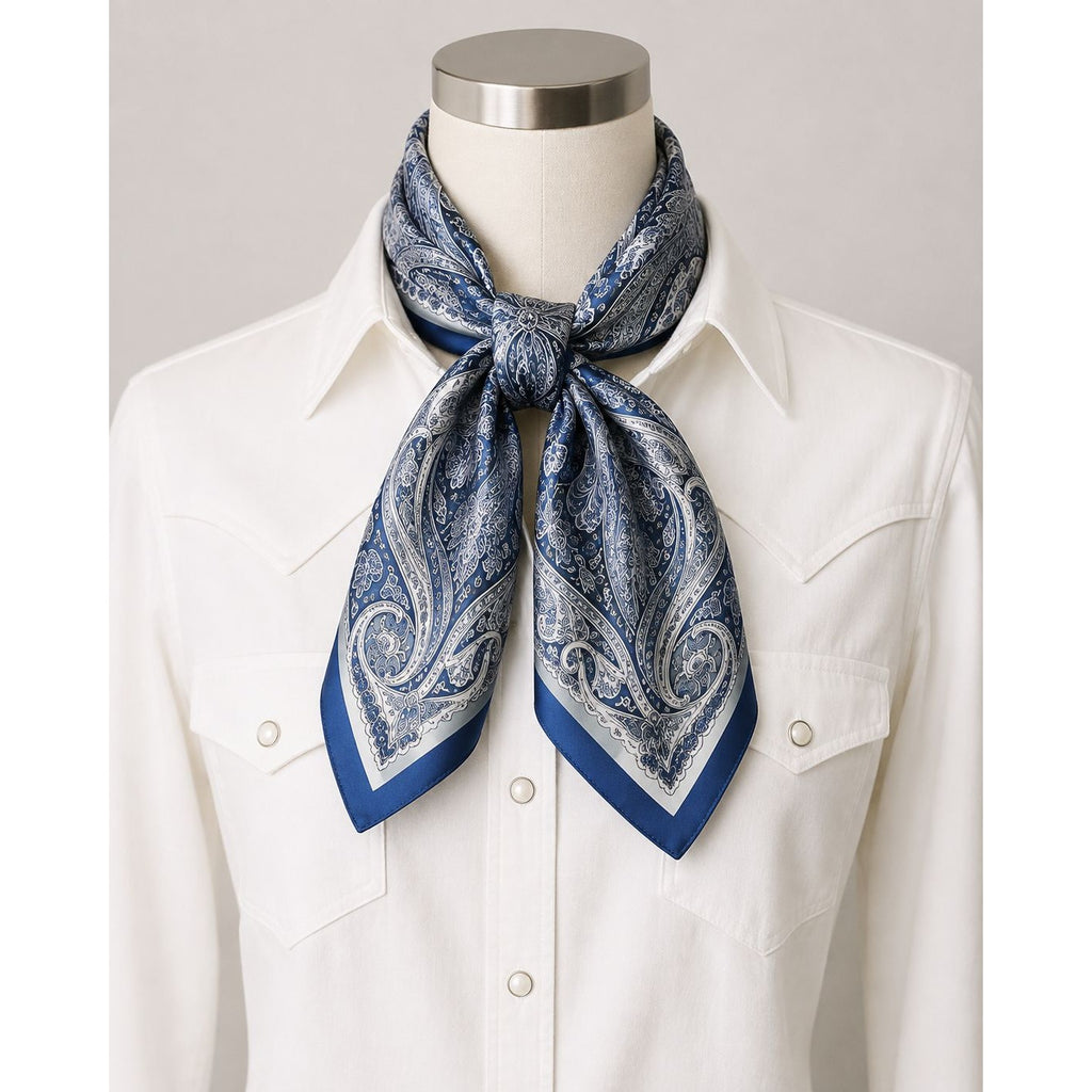 Navy Paisley Satin Scarf 27x27 Wild Rag Western Cowboy Cowgirl Fashion Scarf