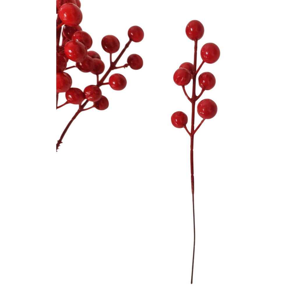 20 Artificial Red Berry Stems, 8-Inch Faux Christmas Wreath Garland Picks