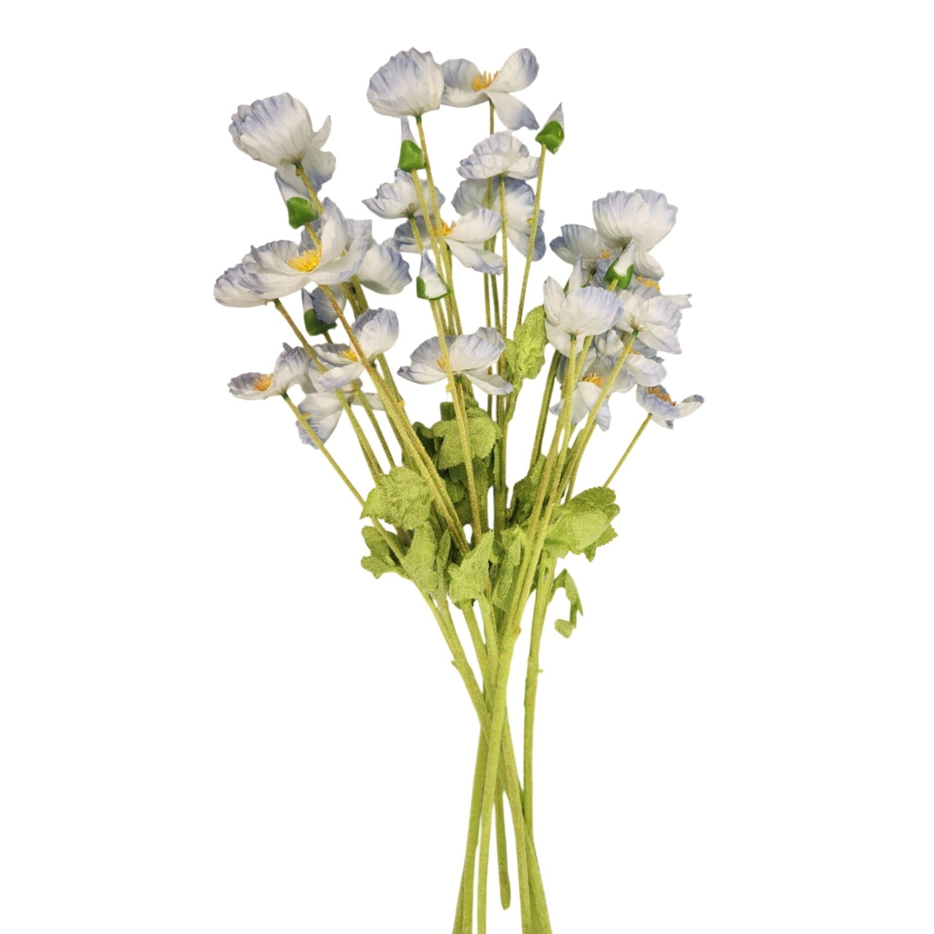 Light Blue Silk Poppy Flowers Faux Wildflower Bouquet 8 Stems 24 Inch