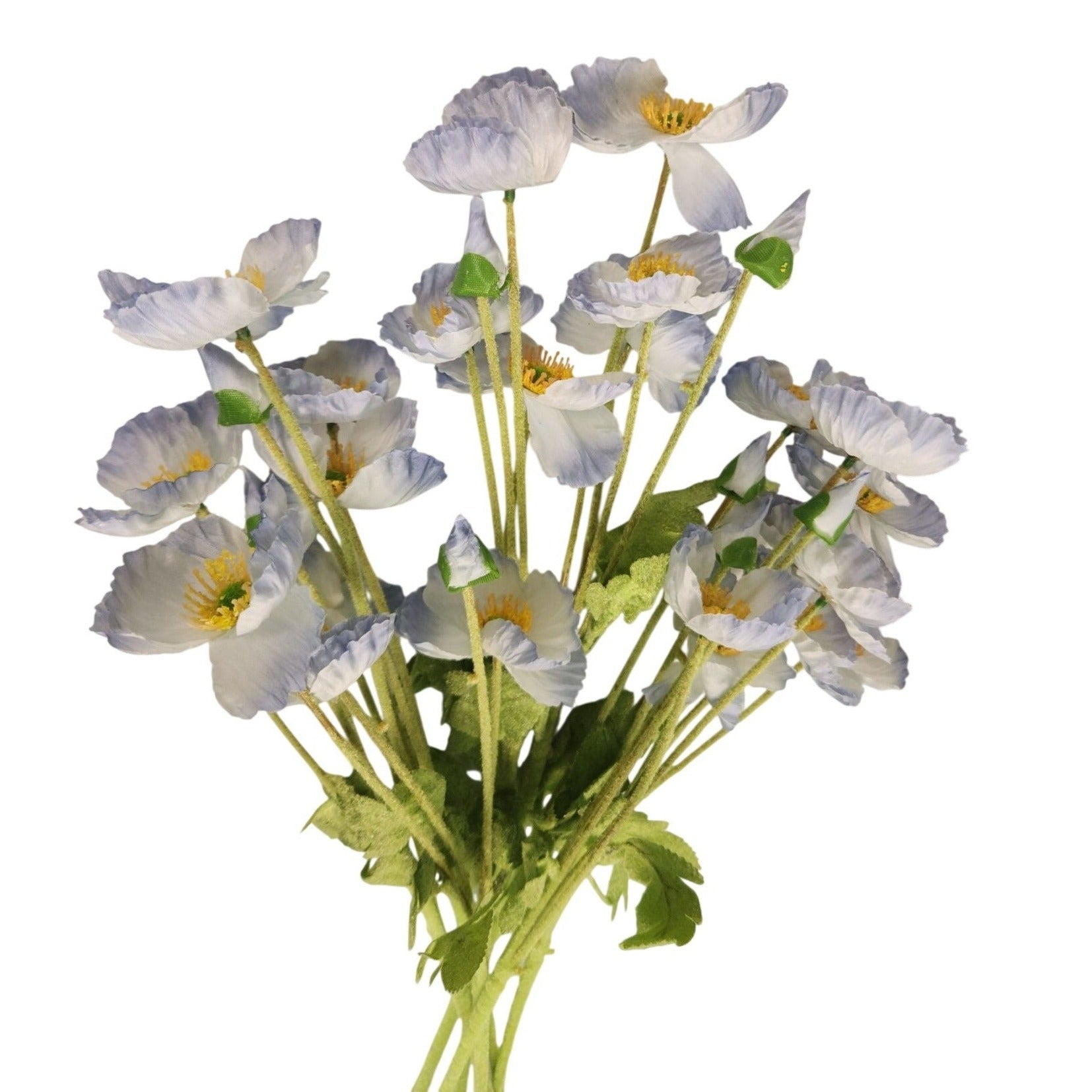Light Blue Silk Poppy Flowers Faux Wildflower Bouquet 8 Stems 24 Inch