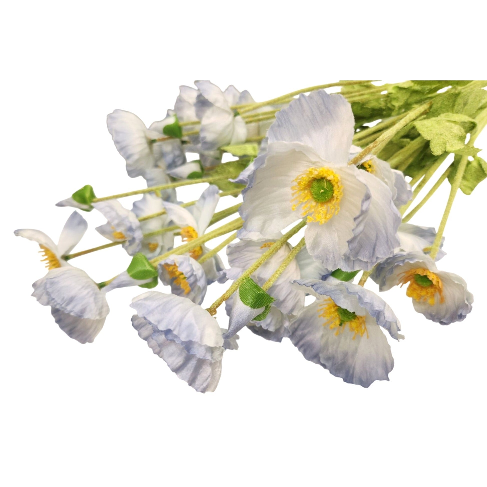 Light Blue Silk Poppy Flowers Faux Wildflower Bouquet 8 Stems 24 Inch