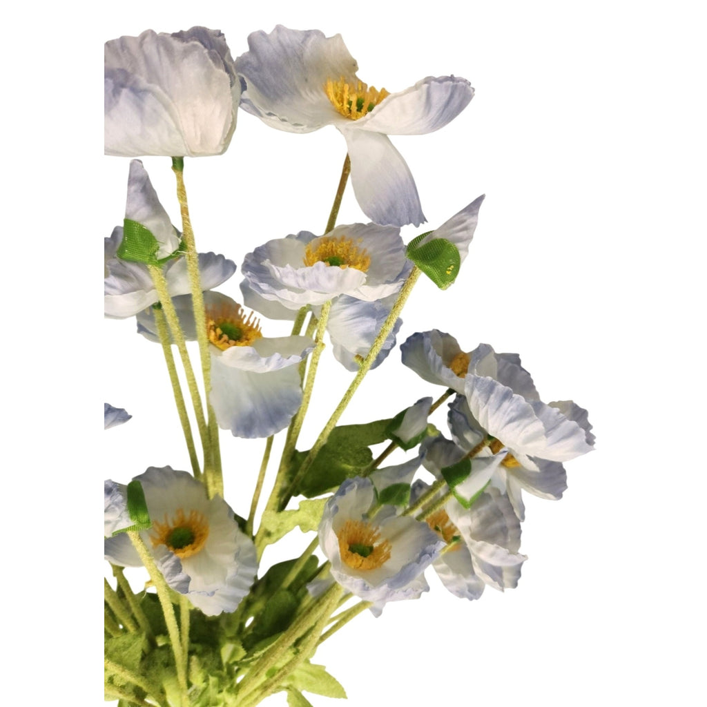 Light Blue Silk Poppy Flowers Faux Wildflower Bouquet 8 Stems 24 Inch