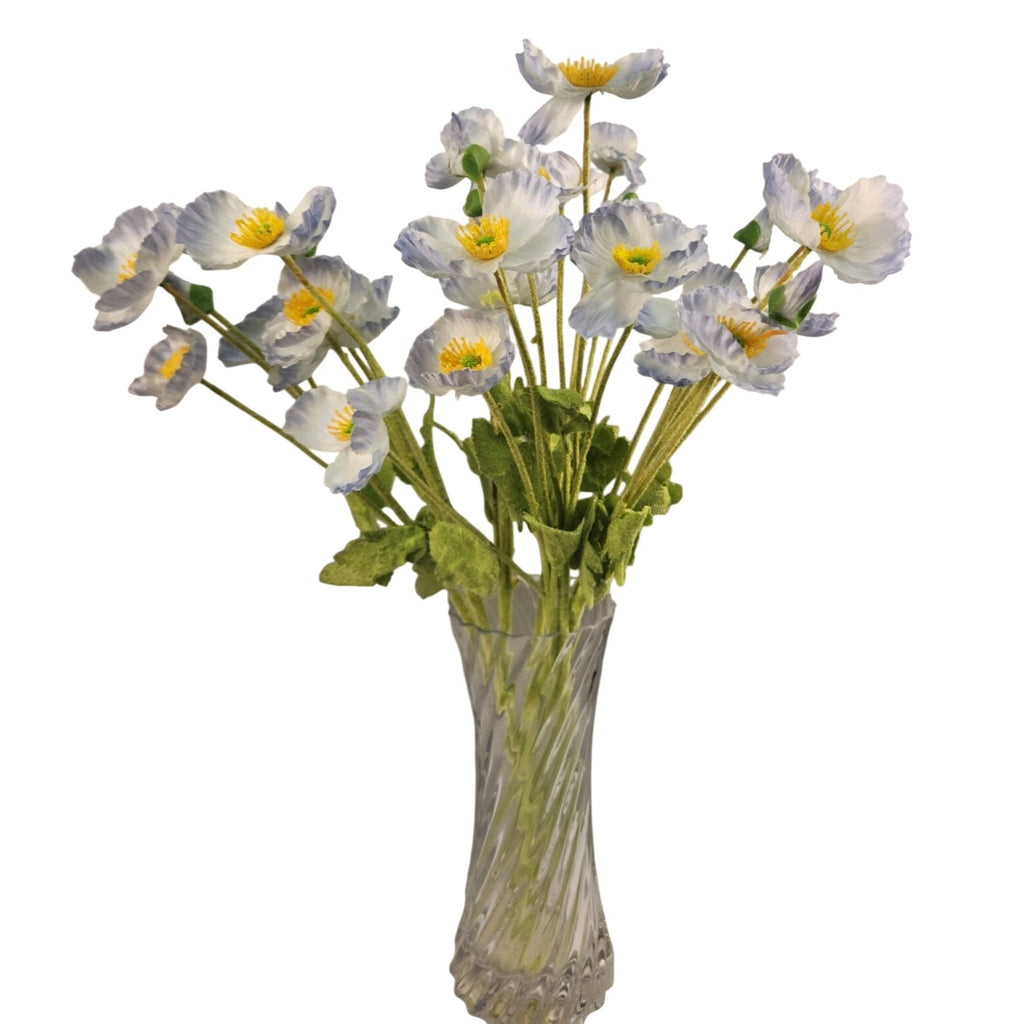 Light Blue Silk Poppy Flowers Faux Wildflower Bouquet 8 Stems 24 Inch