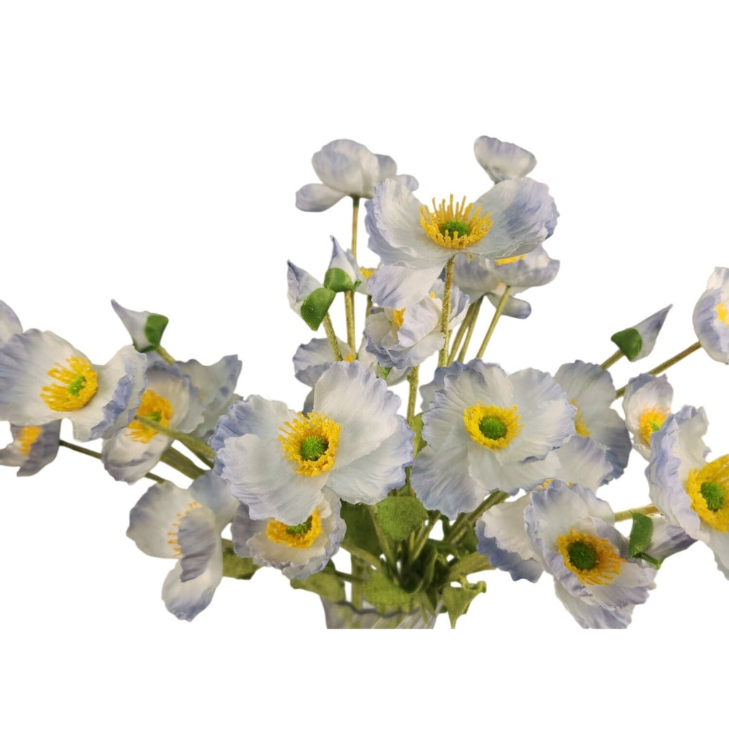 Light Blue Silk Poppy Flowers Faux Wildflower Bouquet 8 Stems 24 Inch