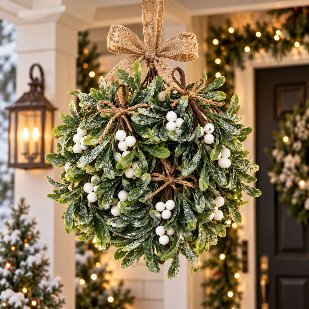 Frosted Faux Mistletoe Sprigs Set of 4, 9in White Berry Christmas Decor