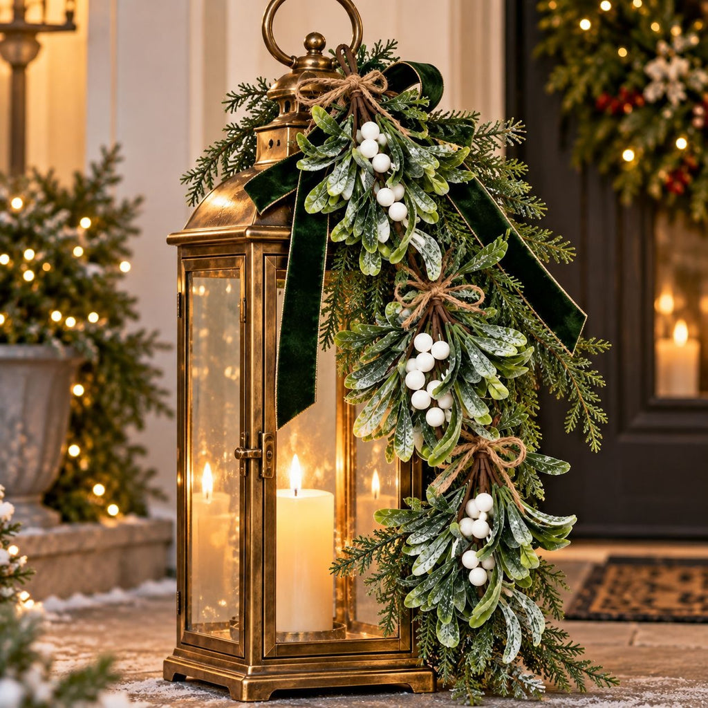 Frosted Faux Mistletoe Sprigs Set of 4, 9in White Berry Christmas Decor