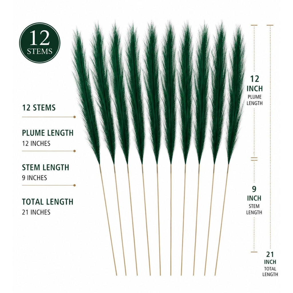 Emerald Green Faux Pampas Grass Set of 12 Artificial Pampas Stems Green Wedding Decor Boho Decor Christmas Decor Vase Filler Wreath Supply