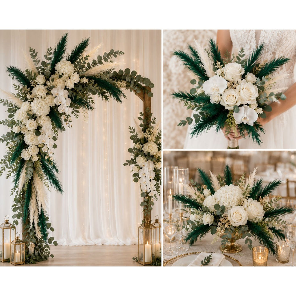 Emerald Green Faux Pampas Grass Set of 12 Artificial Pampas Stems Green Wedding Decor Boho Decor Christmas Decor Vase Filler Wreath Supply