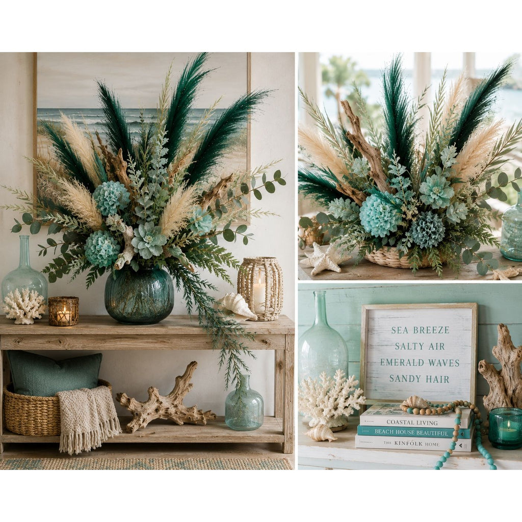 Emerald Green Faux Pampas Grass Set of 12 Artificial Pampas Stems Green Wedding Decor Boho Decor Christmas Decor Vase Filler Wreath Supply