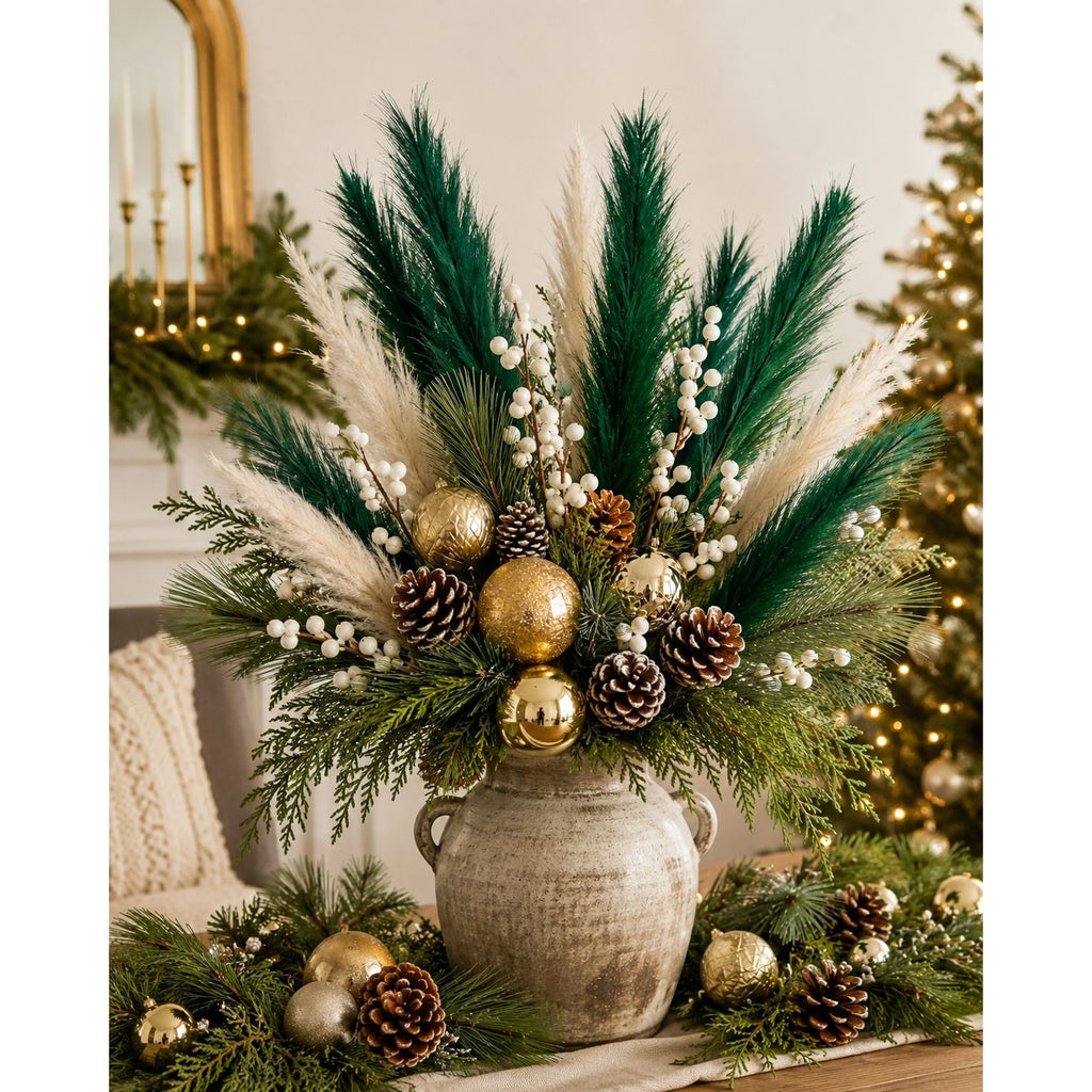 Emerald Green Faux Pampas Grass Set of 12 Artificial Pampas Stems Green Wedding Decor Boho Decor Christmas Decor Vase Filler Wreath Supply