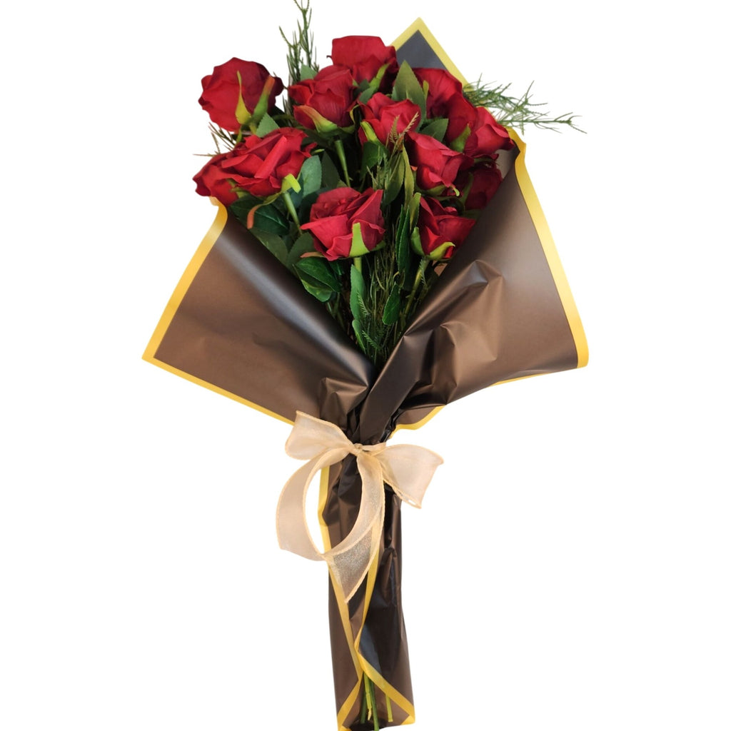 Dozen Dark Red Artificial Roses Bouquet Valentines Day Gift for Wife Romantic Wedding Floral Decor