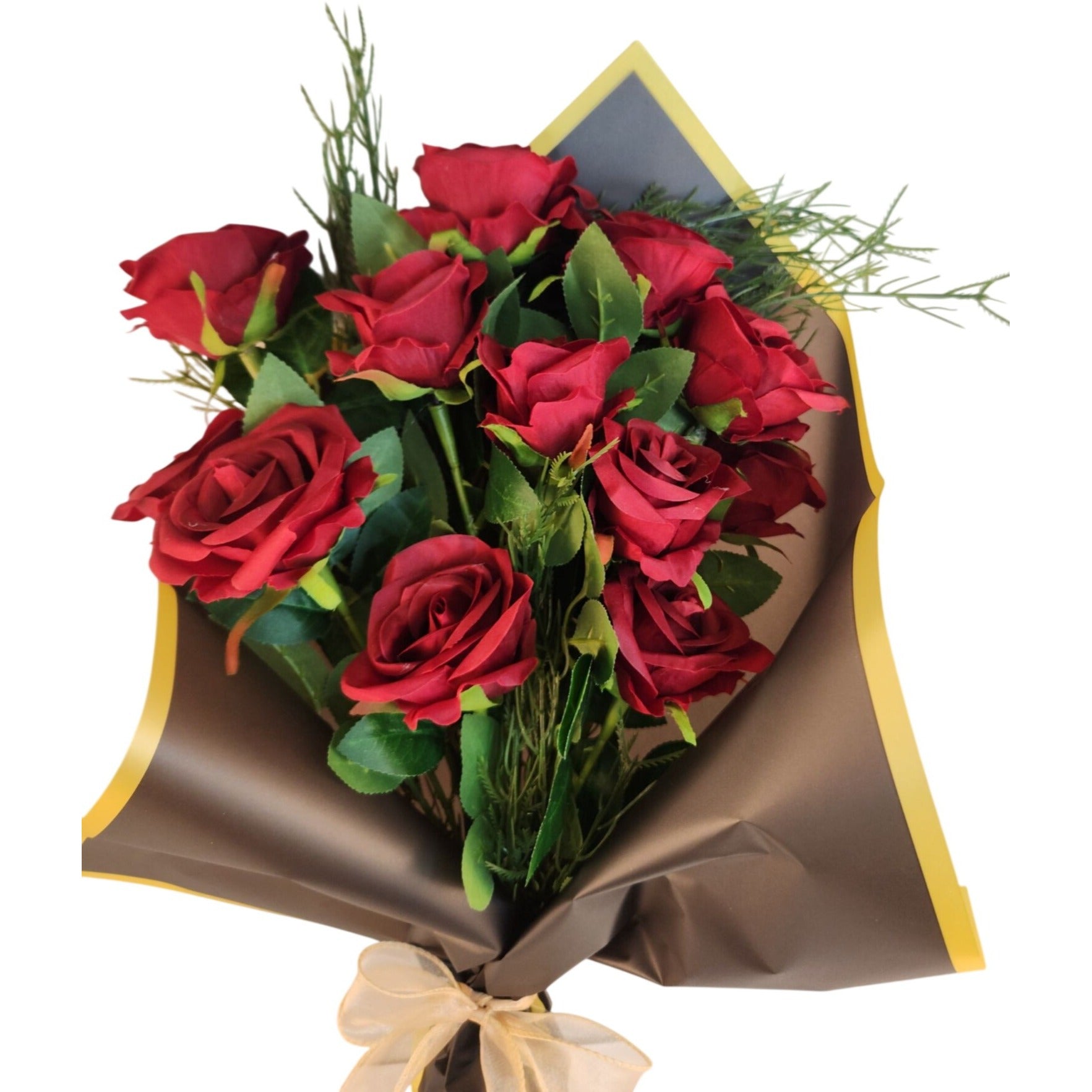 Dozen Dark Red Artificial Roses Bouquet Valentines Day Gift for Wife Romantic Wedding Floral Decor