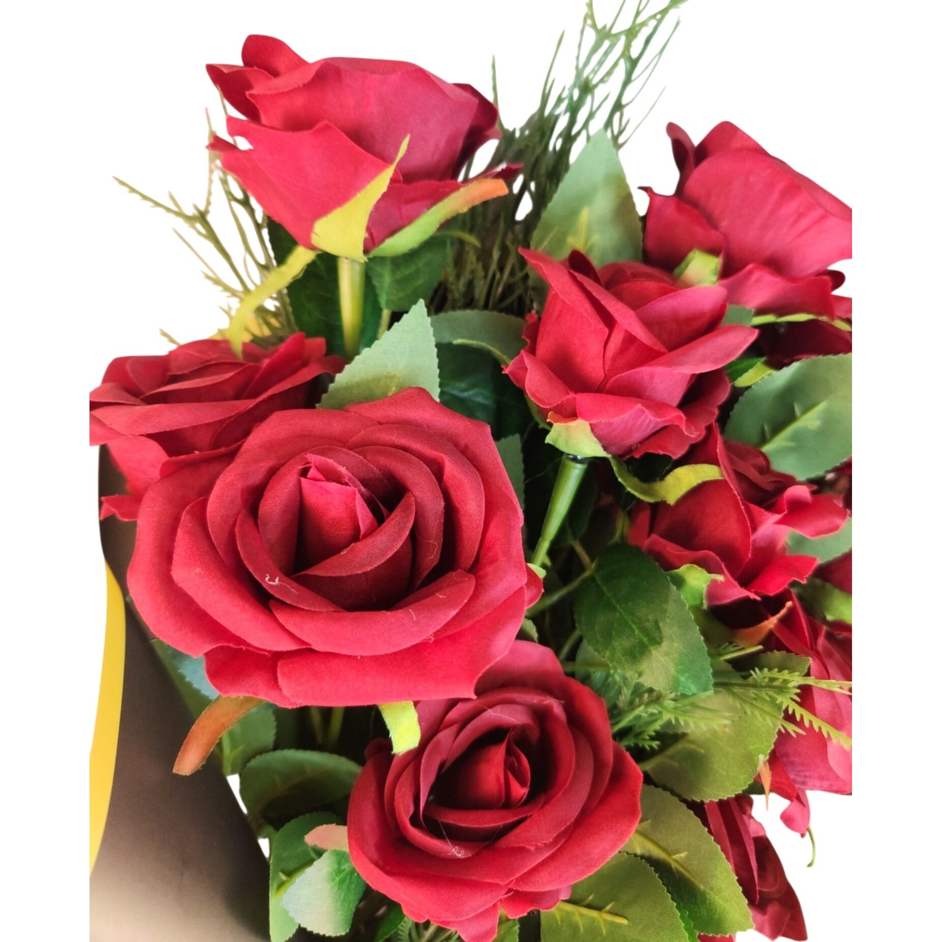 Dozen Dark Red Artificial Roses Bouquet Valentines Day Gift for Wife Romantic Wedding Floral Decor