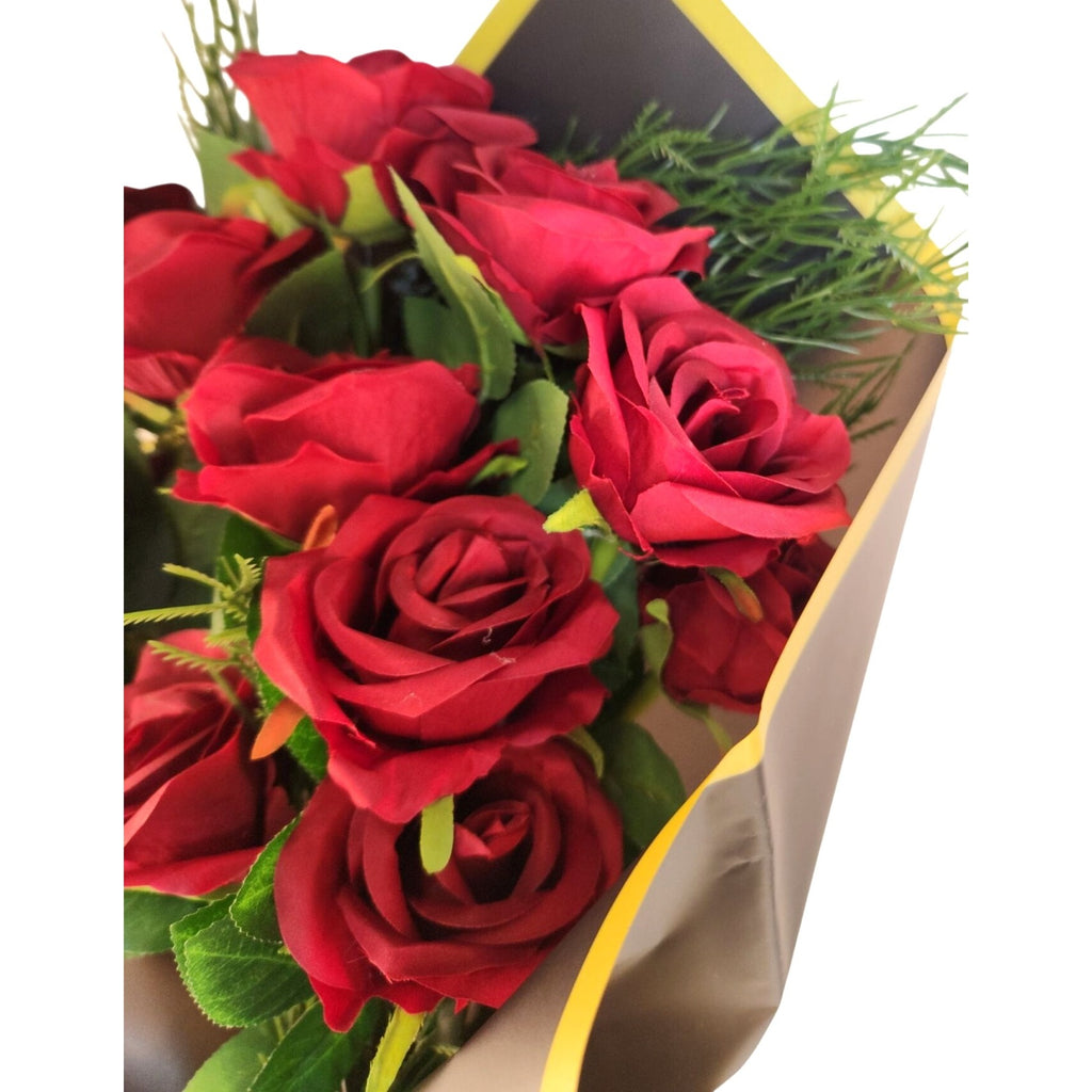 Dozen Dark Red Artificial Roses Bouquet Valentines Day Gift for Wife Romantic Wedding Floral Decor