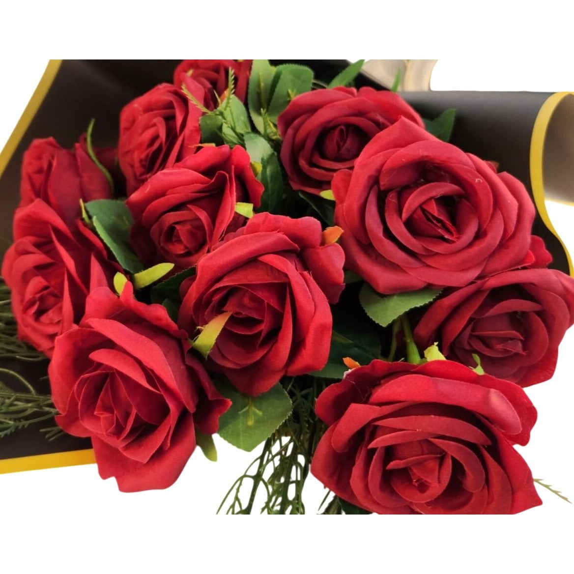 Dozen Dark Red Artificial Roses Bouquet Valentines Day Gift for Wife Romantic Wedding Floral Decor