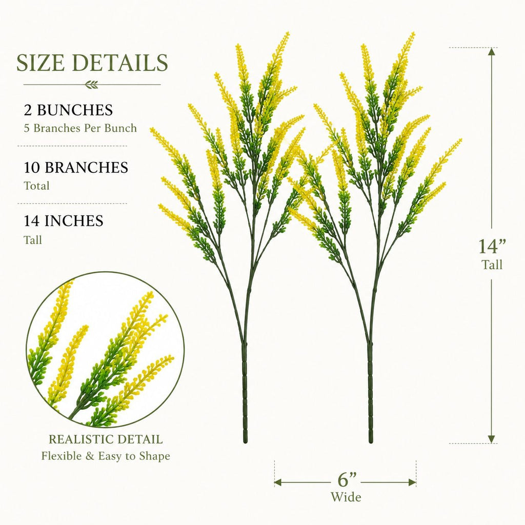 Yellow Faux Lavender Stems Set of 2 | Artificial Salvia Flowers | Faux Greenery Picks | Farmhouse Spring Floral Decor