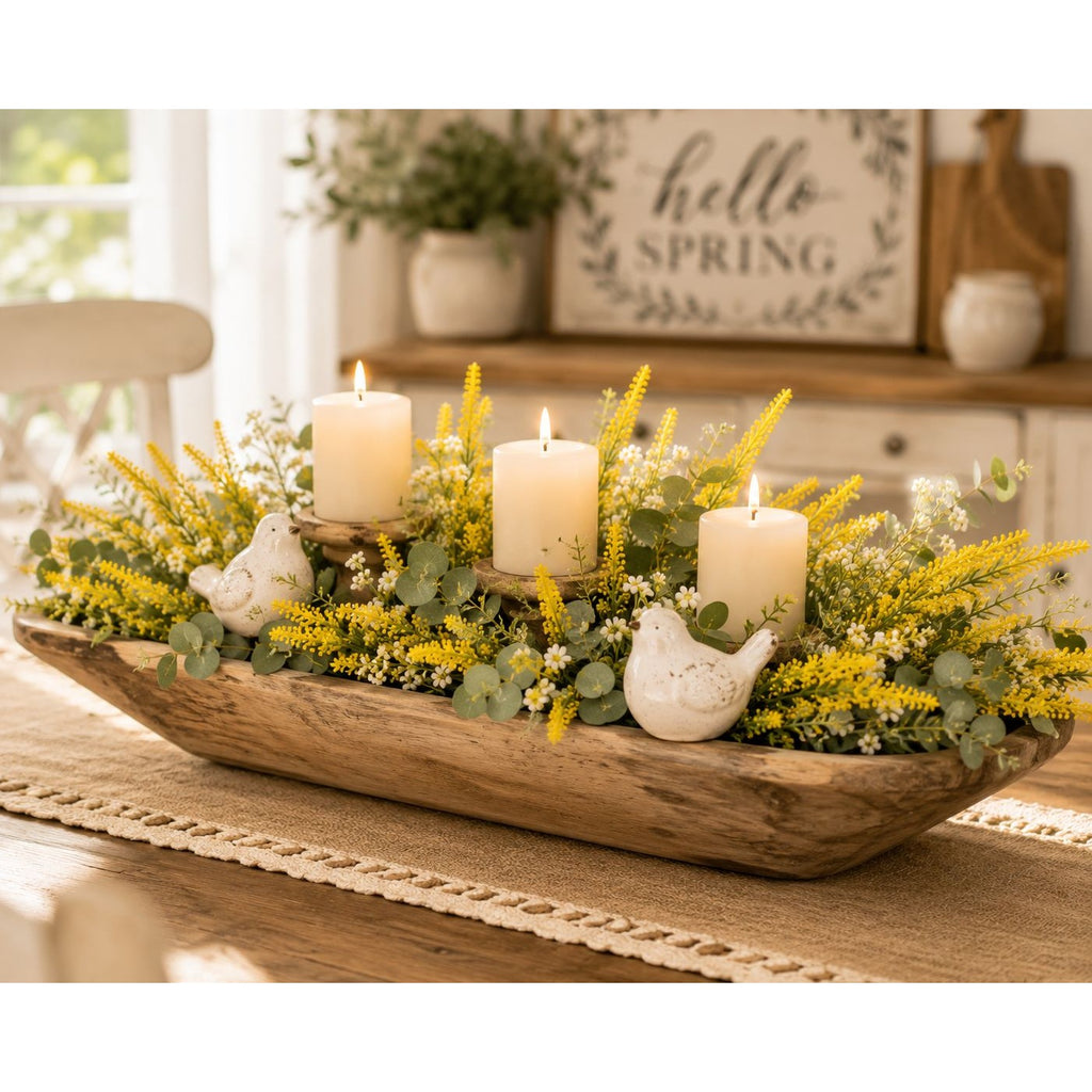 Yellow Faux Lavender Stems Set of 2 | Artificial Salvia Flowers | Faux Greenery Picks | Farmhouse Spring Floral Decor
