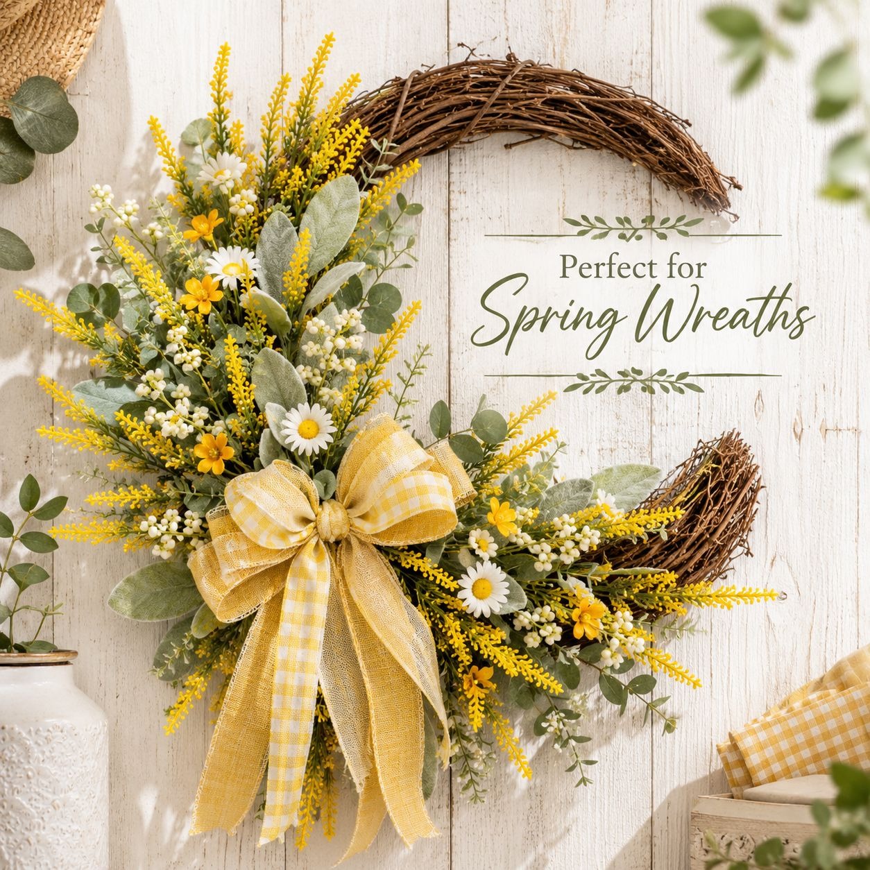 Yellow Faux Lavender Stems Set of 2 | Artificial Salvia Flowers | Faux Greenery Picks | Farmhouse Spring Floral Decor