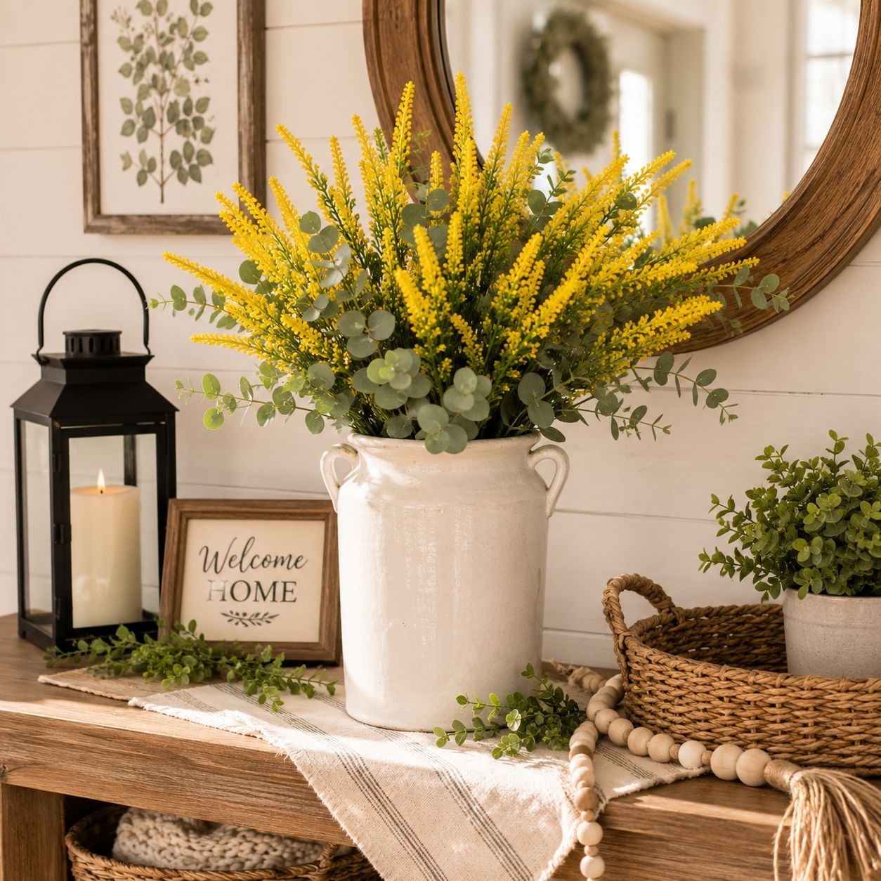 Yellow Faux Lavender Stems Set of 2 | Artificial Salvia Flowers | Faux Greenery Picks | Farmhouse Spring Floral Decor