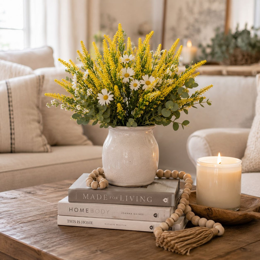 Yellow Faux Lavender Stems Set of 2 | Artificial Salvia Flowers | Faux Greenery Picks | Farmhouse Spring Floral Decor