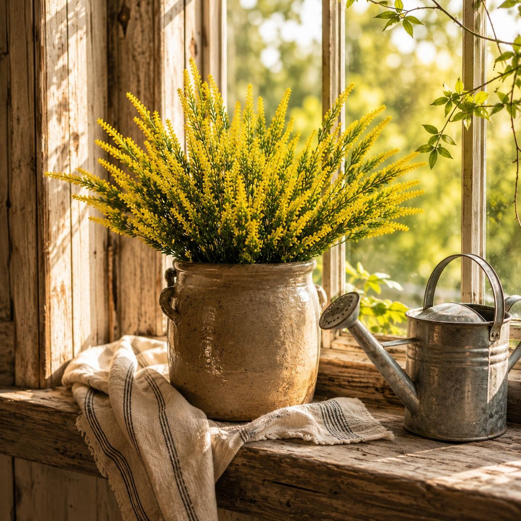 Yellow Faux Lavender Stems Set of 2 | Artificial Salvia Flowers | Faux Greenery Picks | Farmhouse Spring Floral Decor
