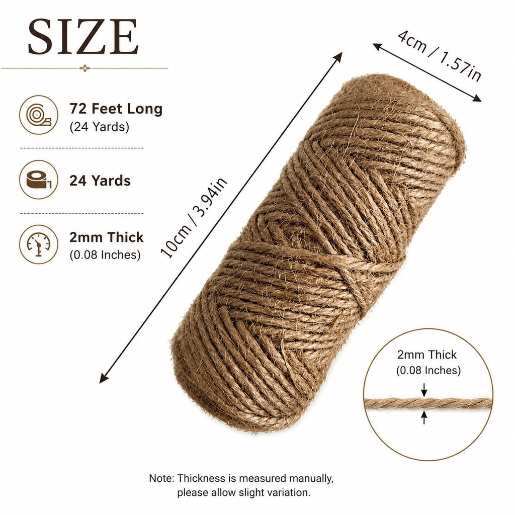 Jute rope with measurements on a white background
