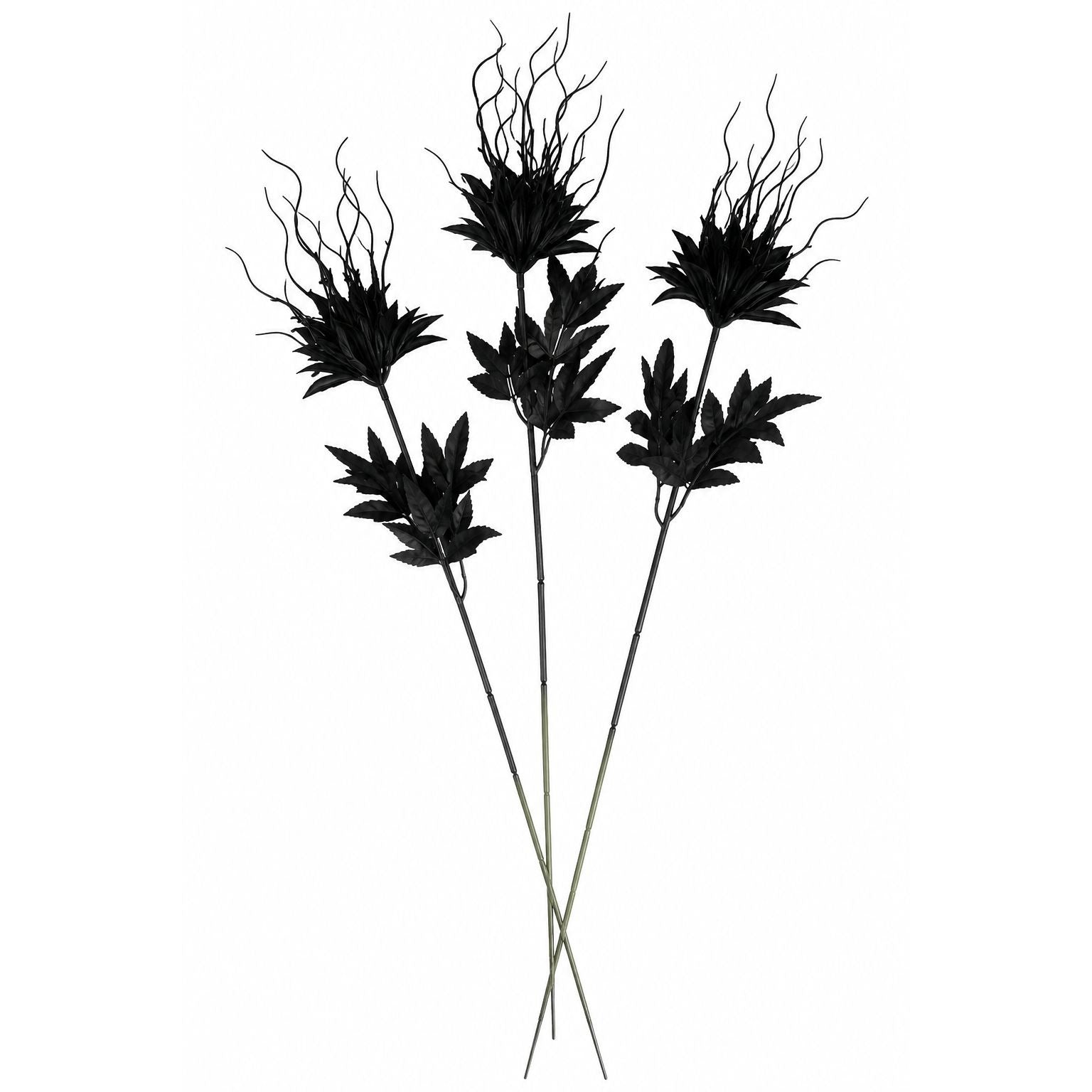 Set of 3 Black Halloween Flowers, 28 Inch Artificial Silk Stems, Wired Gothic Focal Blooms for Moody Decor