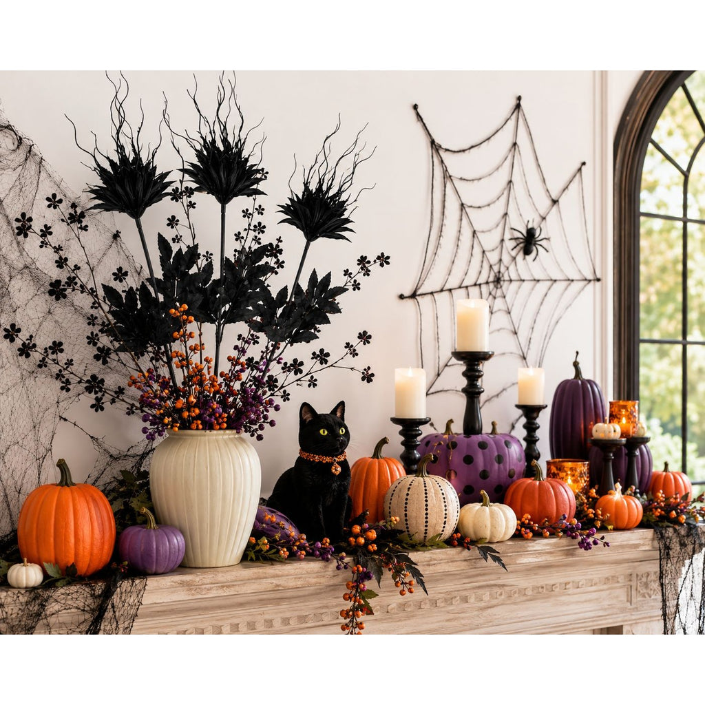 Set of 3 Black Halloween Flowers, 28 Inch Artificial Silk Stems, Wired Gothic Focal Blooms for Moody Decor